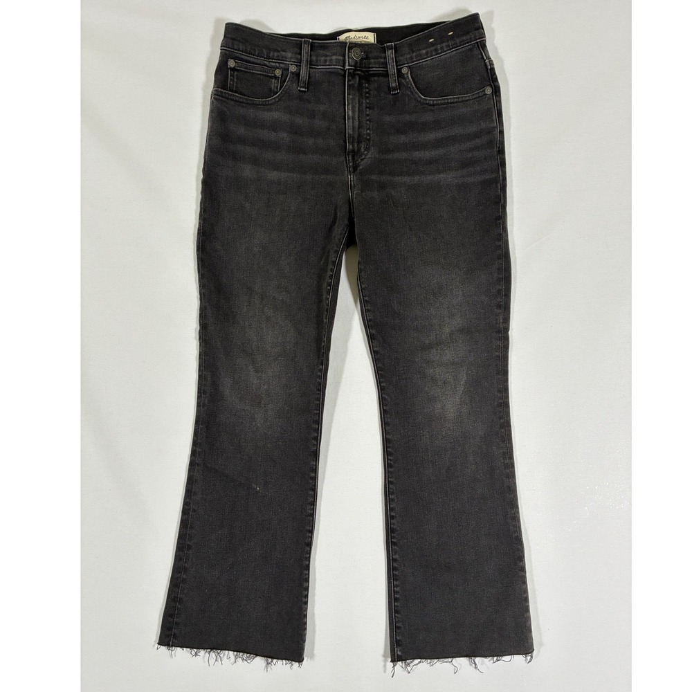 Madewell Mid Rise Kick Out Crop Jeans Faded Black Raw Hem Womens 30 N0640